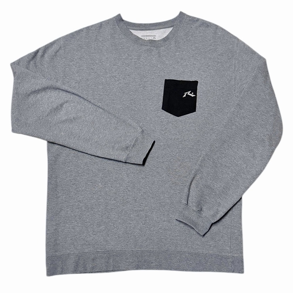 Rusty‎ Surf Skate Crewneck Sweatshirt Gray Pocket Logo Mens XL